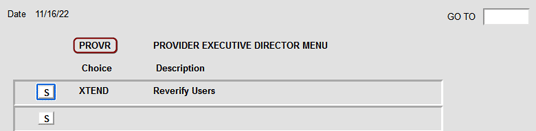 A screenshot of the PROVR Provider Executive Director
					Menu on the STAC Online System (EFRT), with the PROVR acronym circled